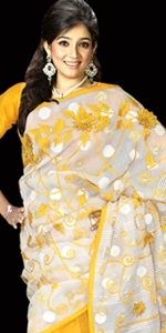 Yellow & White Jamdani 